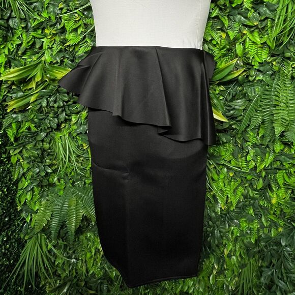 Women Skirt XL‎ Black Midi Peplum Stretch Fitted Ruffle Fits Small AOMEI 1286 - Picture 6 of 11